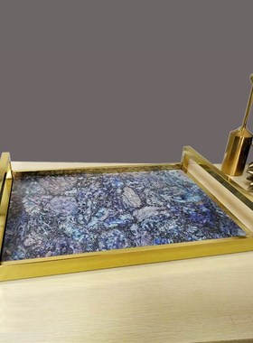 钛金色五金木板印花托o盘家装轻奢现代简约创意软装饰品样板房摆