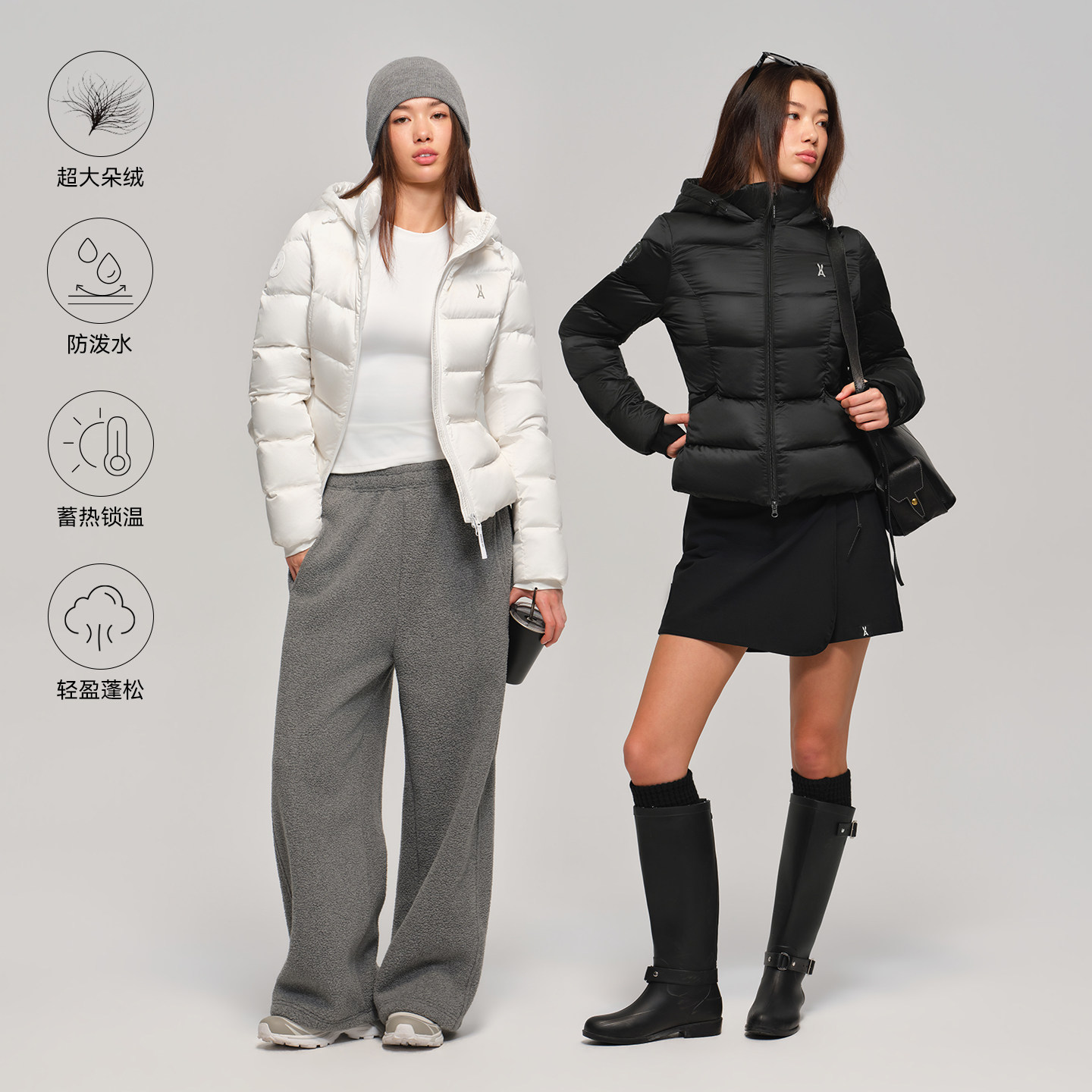 蚂蚁腰缎面泡芙羽绒服修身连帽加厚保暖外套