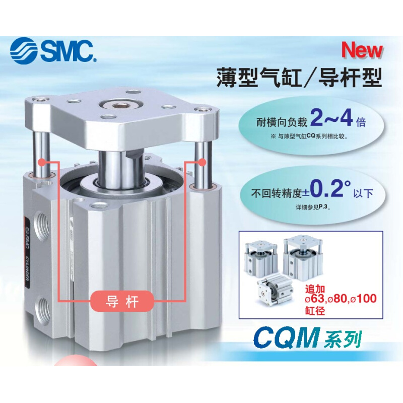 薄型气动CQMB三轴带导杆型气缸CDQMB12-5/CDQMA16-10/15/20/25/30-图0