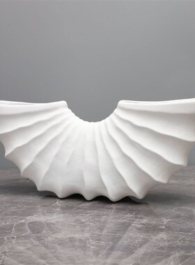 欧式白色树脂扇形花器摆件花插样板房售楼部卧室书U房卧室客厅饰