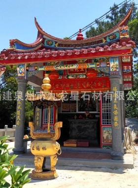 新款石雕土地公庙石材雕刻神像庙芝麻白J芝麻灰佛龛神庙佛龛建筑