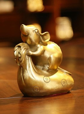 铜鼠摆件c家居装饰品铜工艺品生肖鼠天鼠望月铜饰品