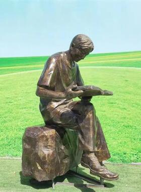 铸铜现代老师学生看书雕塑校园文化师生读书人物雕像毕业赠母校大