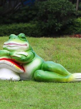 户外仿真青蛙雕塑花园林景观庭院装饰卡通创意玻璃钢青蛙花盆摆件