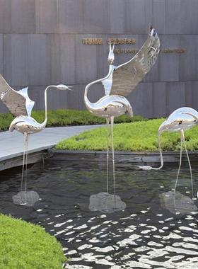镜面不锈钢仙鹤雕塑火烈鸟落地大摆件户外售楼部园林景观小品装饰