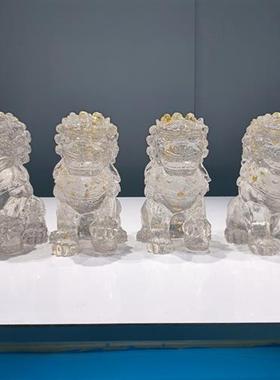 新中式装饰品摆件客厅玄关摆设样板房醒狮透明雕塑工艺品酒店软装