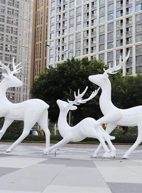 户外抽象几何白鹿玻璃钢雕塑景小区公园林仿铜梅花鹿景观装饰摆件