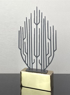 现代轻奢金属抽象枝叶摆件样板间软装饰品客V厅家具玄关摆设