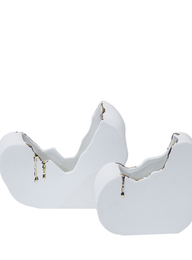 现代轻奢异形创意花器不规u则花瓶黑白色鎏金艺术摆件样板间装饰