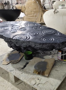 极速简约创意玻璃钢仿石头水波纹艺术酒店会所雕塑V软装设计落地