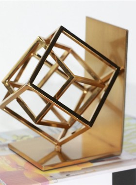北欧空间简约创意金n属立方书挡摆件设样板房书房书立软装饰陈列