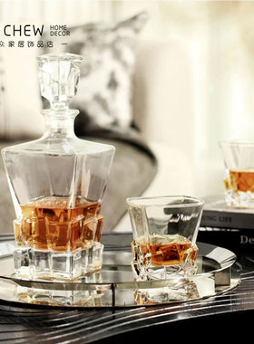 水晶玻璃威士忌酒瓶酒杯样板间z酒店酒具套装摆件售楼处吧台醒酒