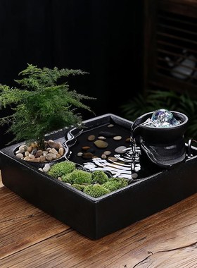 创意流水c生财循环水招财办公室桌面装饰品茶几喷泉小摆件开业礼