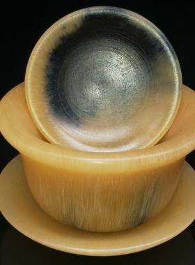 古玩做旧牦f牛角满身鱼子纹素雕茶水盖碗牛角古董