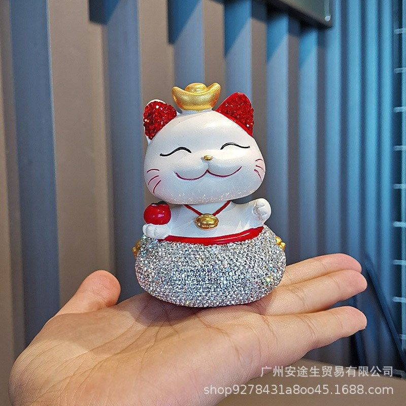 汽车装饰b品创意镶钻摇头树脂招财猫摆件车载招手猫摆件车内饰品,淘宝优惠券,粉丝福利购,淘宝优惠卷
