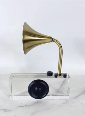 简约现代透明弧形l留声机水晶摆件样板间客厅玄关桌面装饰品