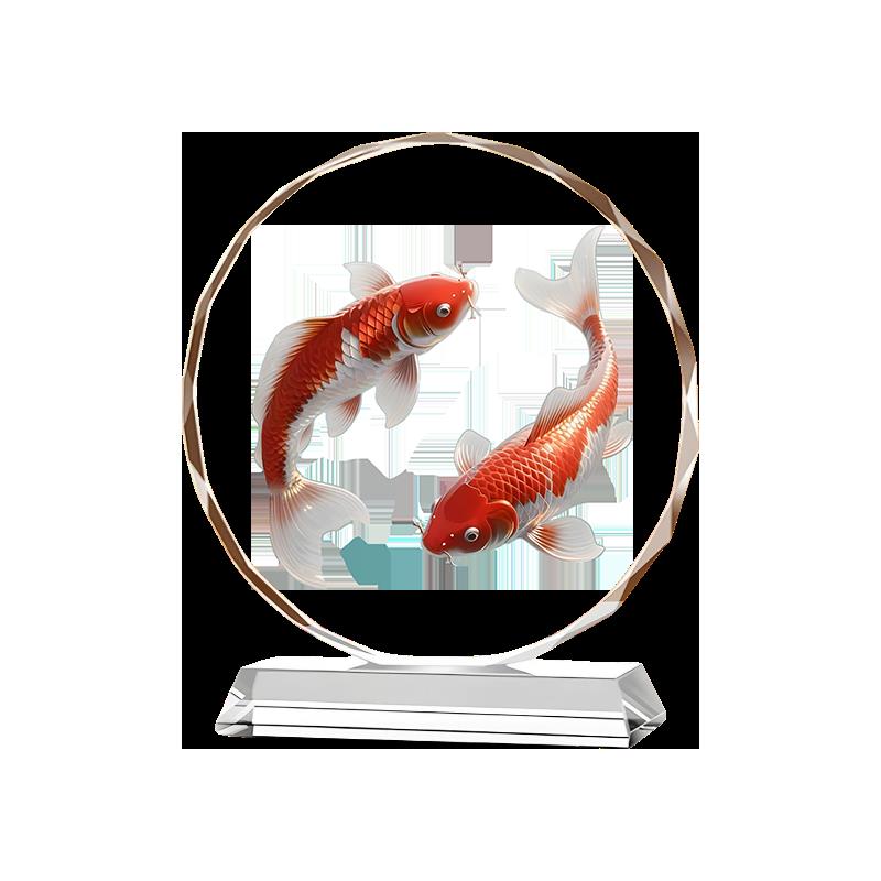 锦鲤年年有余水晶摆件家居装饰品乔迁开业礼品客厅酒柜寓意好摆台 - 图3