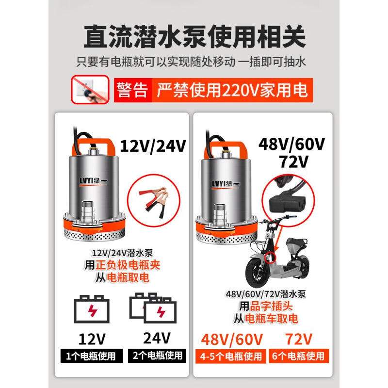 溥畔绿一直流潜水泵12V24V48V60V电瓶车电动车水泵小型灌溉农用抽 - 图1