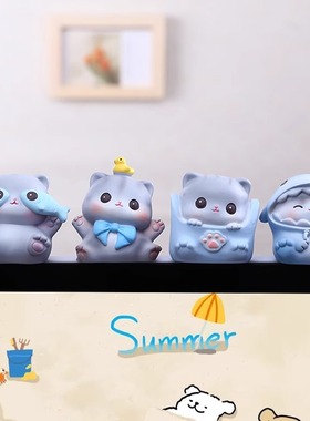 汽车屏幕猫咪摆件可爱小猫公仔车内中控台饰品车载显示器边框装饰