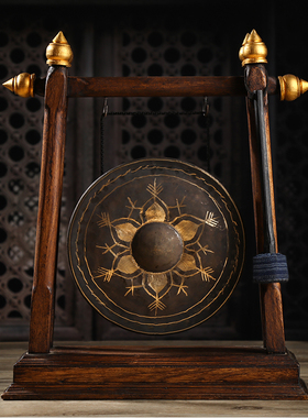 泰国特色工艺品客厅酒柜办公室铜锣H桌面摆件复古门厅玄关装饰