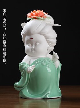 唯美唐朝仕女摆i件新中式古风客厅电视柜酒柜P博古架家居装饰艺术