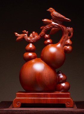 花梨木雕b五福临门葫芦摆件实木根雕客厅家居酒柜中式装饰乔迁礼