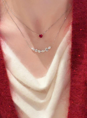 超闪红色爱心闪钻项链日常百搭女