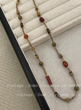 虎眼石项链高级感椭圆毛衣链