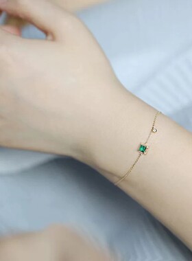 日系温柔风方型绿锆手链女仿祖母