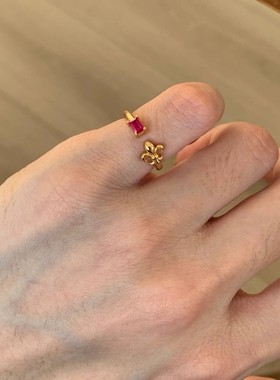 vintage复古鸢尾花女红锆石戒指