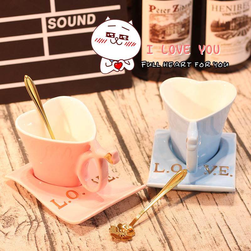 北欧咖啡陶瓷马克杯套装心型情侣陶瓷杯花茶杯简约婚