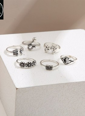 极速Europe America punk Rings Womens Style Pretro joint rin
