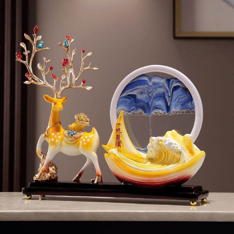 创意鹿风生水起沙漏流沙画摆件轻奢客厅酒柜电视柜装饰品,淘宝优惠券,粉丝福利购,淘宝优惠卷