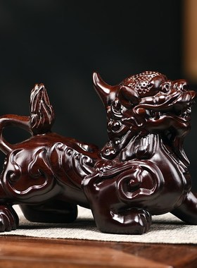 黑檀木雕貔貅摆件家居饰品t木质公母一对独角双角皮丘客厅开业送