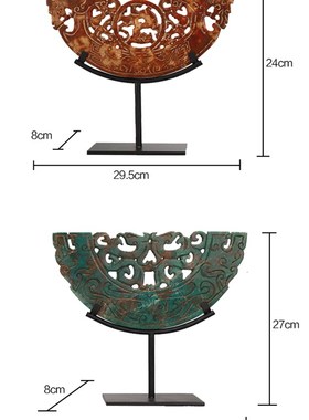 现代新中式创意镂空雕刻玉璧客厅电视酒柜家居酒店样板.房软装摆