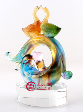 琉璃结婚摆件家居饰品创意 卧室心心相印L永结同心送新婚情人礼物