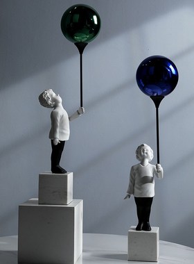 简约现代创意气h球男孩摆件雕塑电视柜酒店客厅样板房开业礼物摆