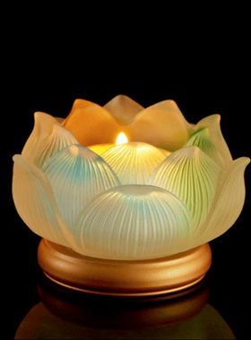 新品台湾琉璃烛台供佛酥油灯座 佛前七彩K莲花蜡烛底座七星烛台黄