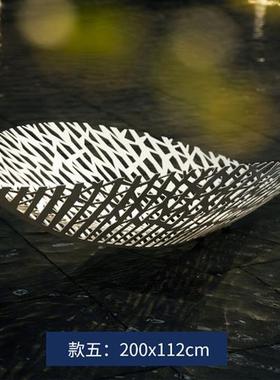 立体镂空镜面金属叶子摆件不锈钢树叶雕塑水景售楼处楼盘枫叶装饰