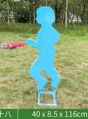 不锈钢运动人户外跑步剪影镀锌板雕塑广场学校体育馆健康宣传摆件