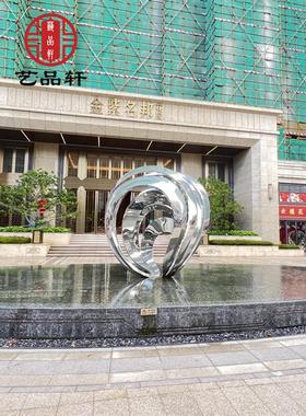 售楼部水景大型不锈钢镂空发光花瓣雕塑定制户外金属抽象圆环摆件