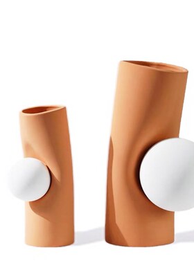 现代简约褶皱纹理陶瓷花器桌面摆件样G板间售楼处隔断层装饰品摆