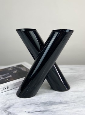 现代简约欧式轻奢几何金属银色X形花器花插摆件样板房.售楼处饰品