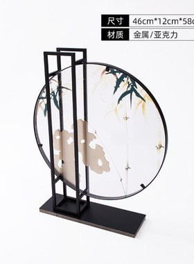 新中式金属e亚克力文竹玄关摆件样板间书房办公室玄关茶室软装饰