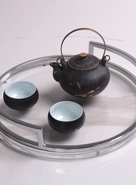 简约现代亚克力金属几何圆银色托盘收纳盘茶几客厅桌面Z装饰品摆