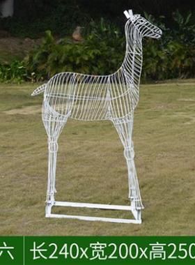 户外铁艺动物镂空蝴蝶不锈钢蜻蜓梅花鹿雕塑摆件兔子草坪装饰发光