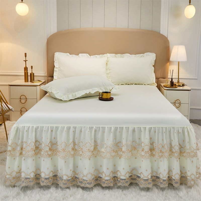 现货速发欧式床裙式床罩纯色刺绣蕾丝纱花F边1.5米1.8m2.0夏季防,淘宝优惠券,粉丝福利购,淘宝优惠卷
