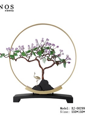 中式抽象水晶假h山摆件现代简约门厅玄关梅花鹿摆设客厅风水铜小