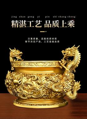 纯铜九龙香炉摆件大号家居室内寺庙祠堂插香圆底炉香薰炉工艺品