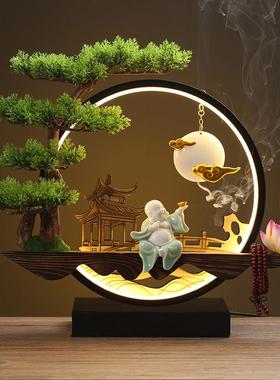 新中式笑佛摆件灯圈小夜灯家居装饰品玄关柜客厅办公室开业礼品